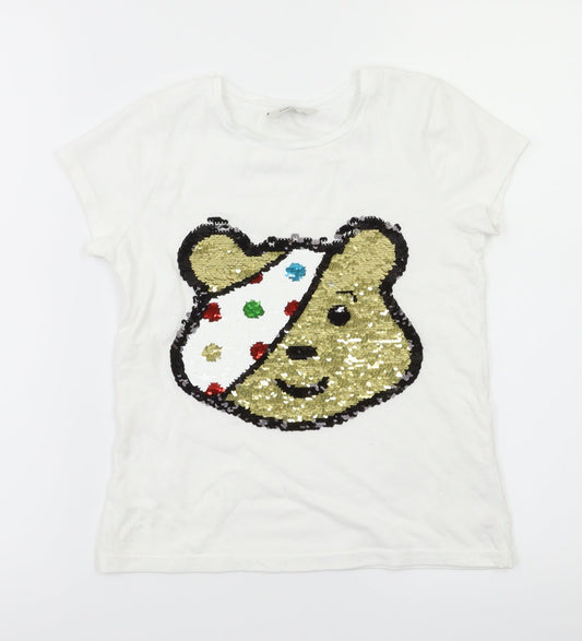 George Girls White Animal Print Basic T-Shirt Size 8-9 Years
