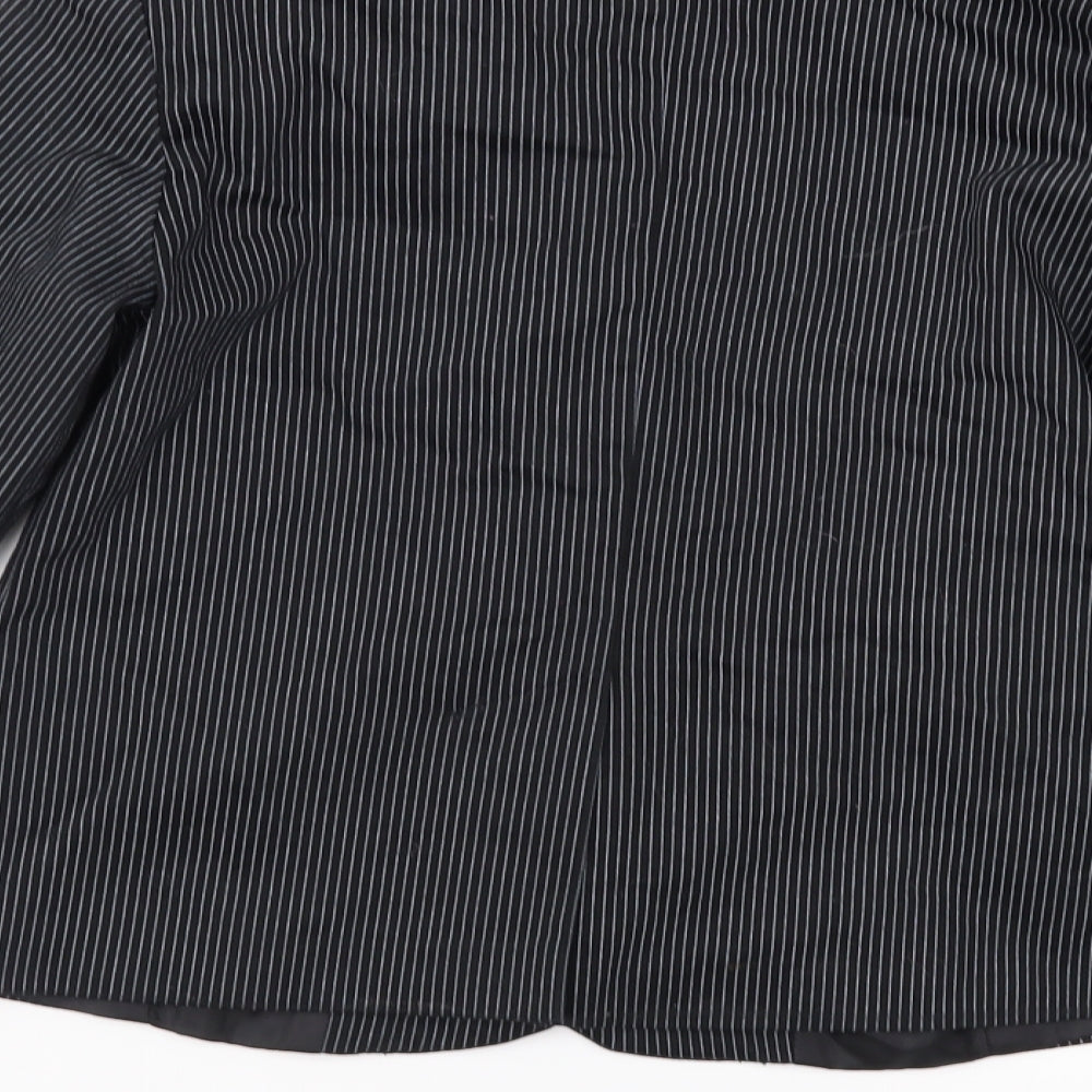 Brand and care label for id:X girls’ black striped jacket, size 10, years