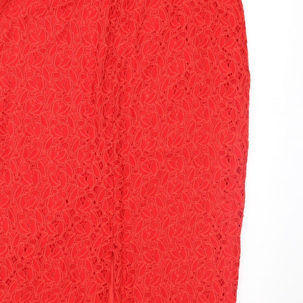 Brand and care label for Papaya women’s red floral lace straight & pencil skirt, size UK 12