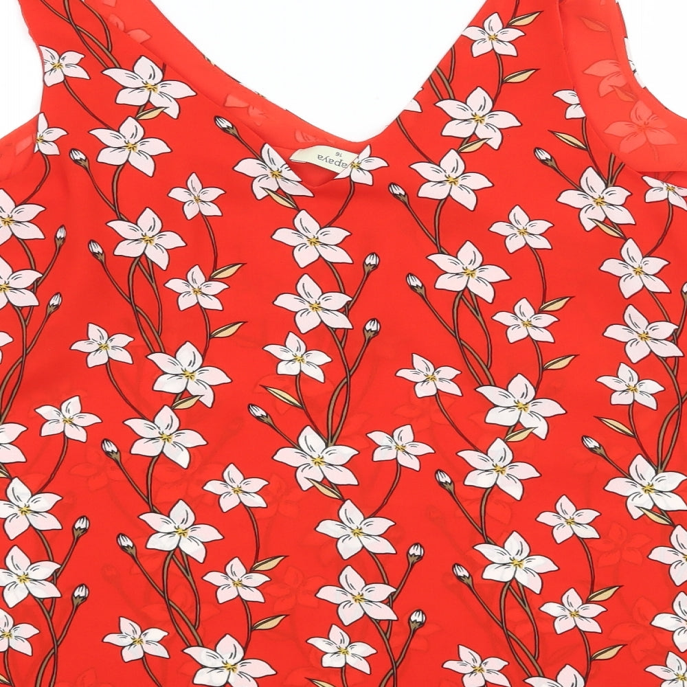 Brand and care label for Papaya women’s red floral basic blouse, size UK 16