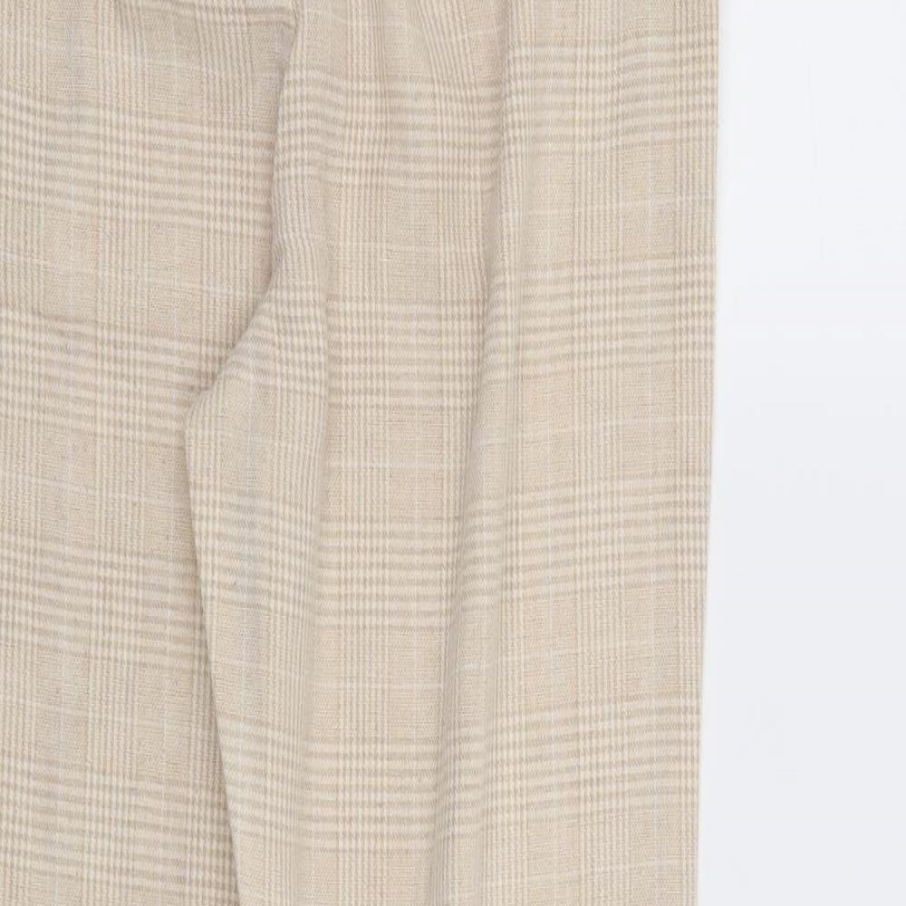 Brand and care label for Plains & Prints women’s beige check trousers, size XS, 26-inch leg