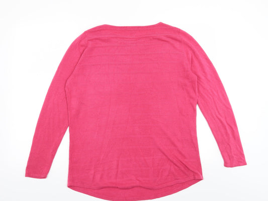 Bonmarché Womens Pink Striped Henley Jumper Size 16