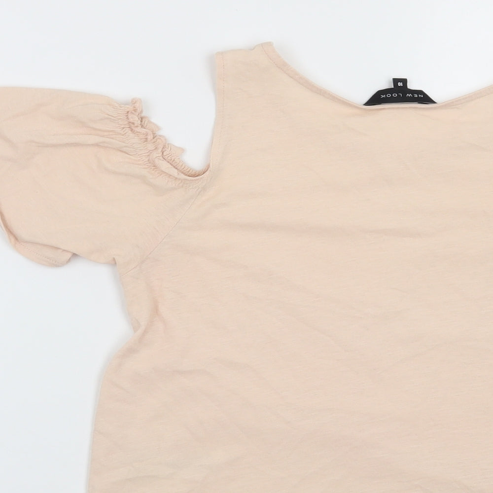 Brand and care label for New Look women’s orange basic t-shirt, size UK 10