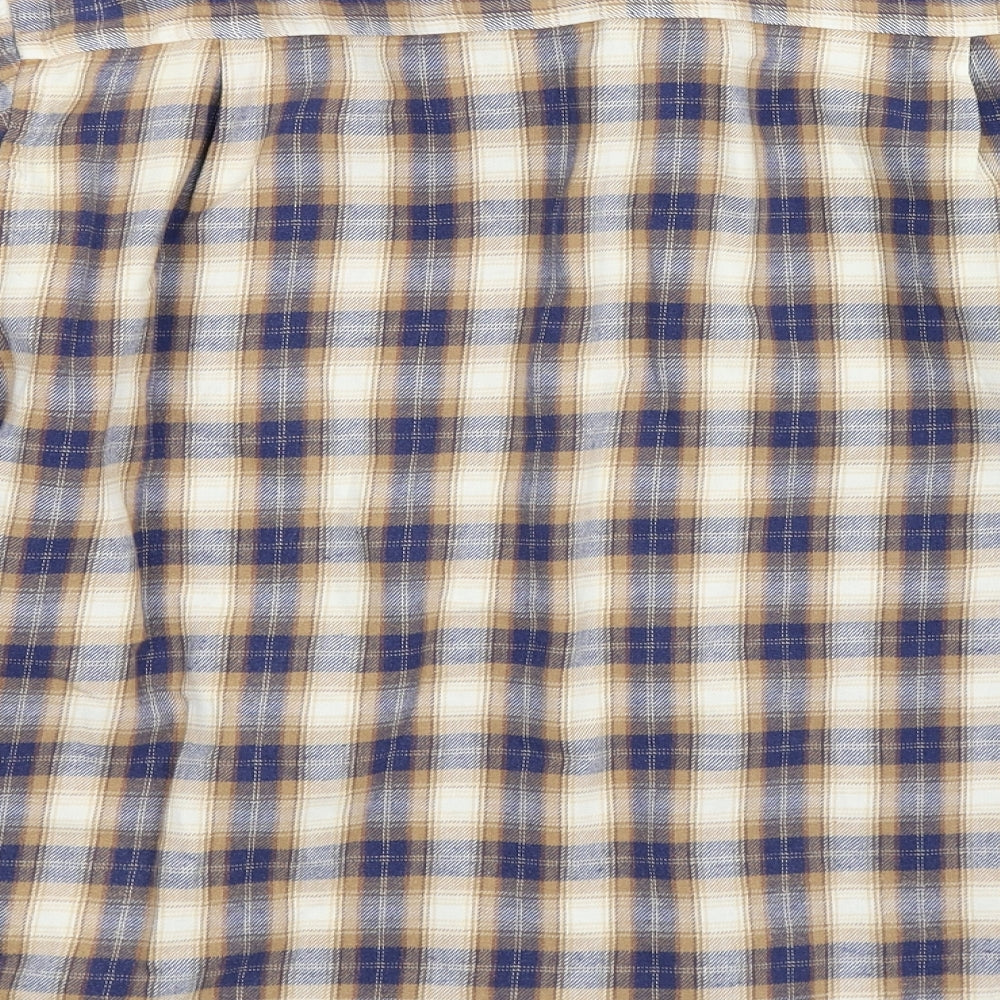 Brand and care label for Dunnes men’s multicoloured check button-up, size L