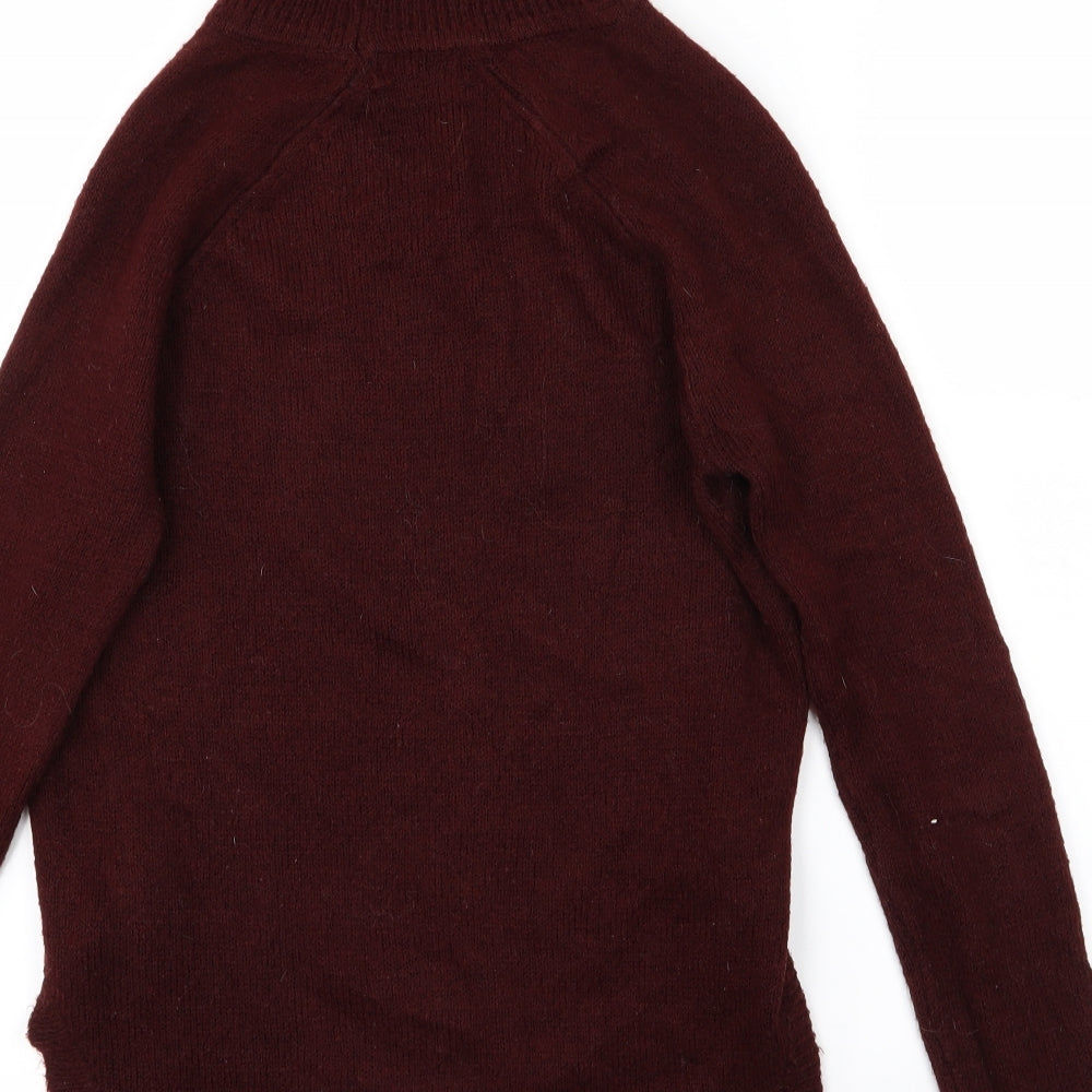 Brand and care label for New Look women’s brown jumper, size UK 8