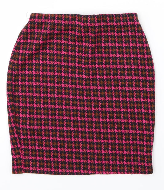 New Look Womens Pink Plaid A-Line Skirt Size 8