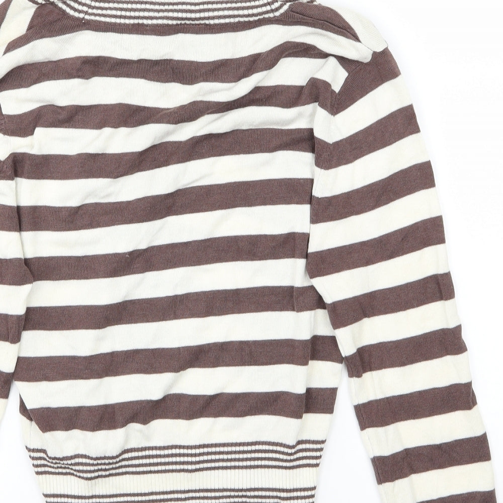 Brand and care label for West One women’s beige striped jumper, size UK 10