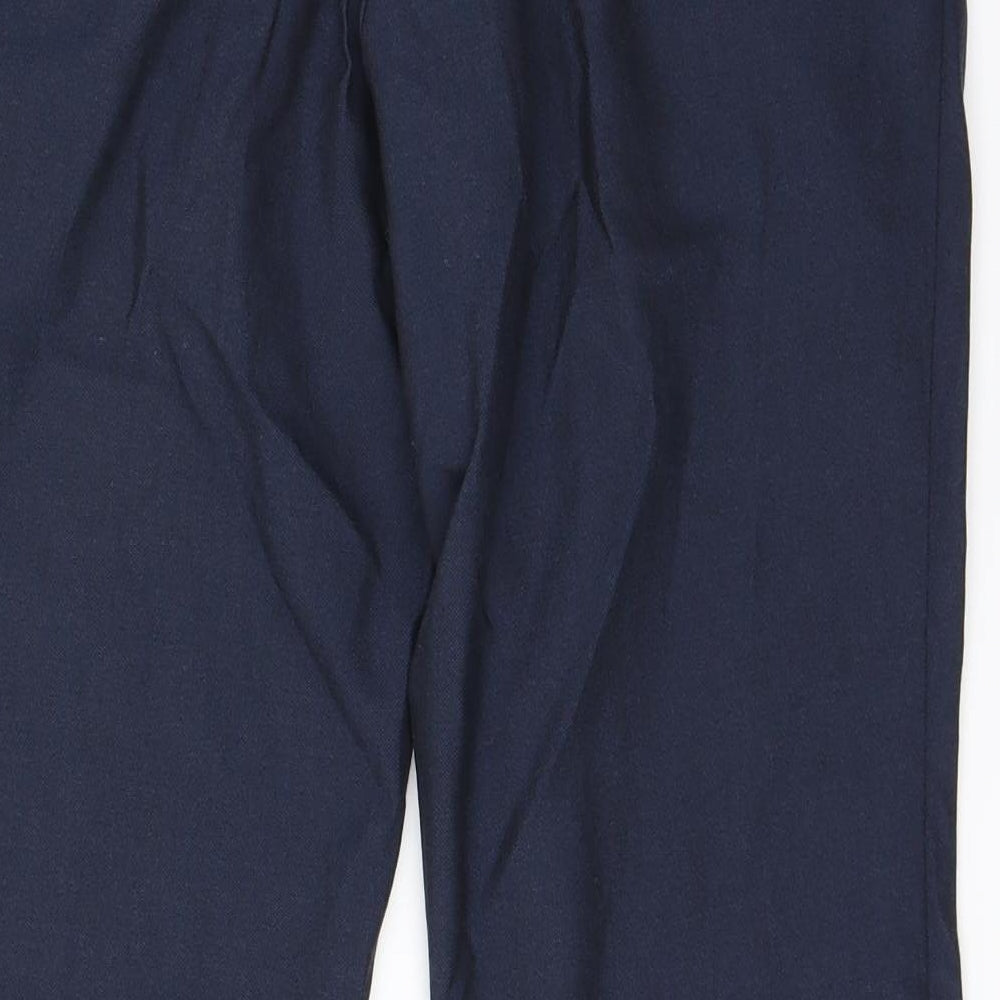 Brand and care label for Cedarwood State men’s blue dress pants trousers, size M, 27-inch leg