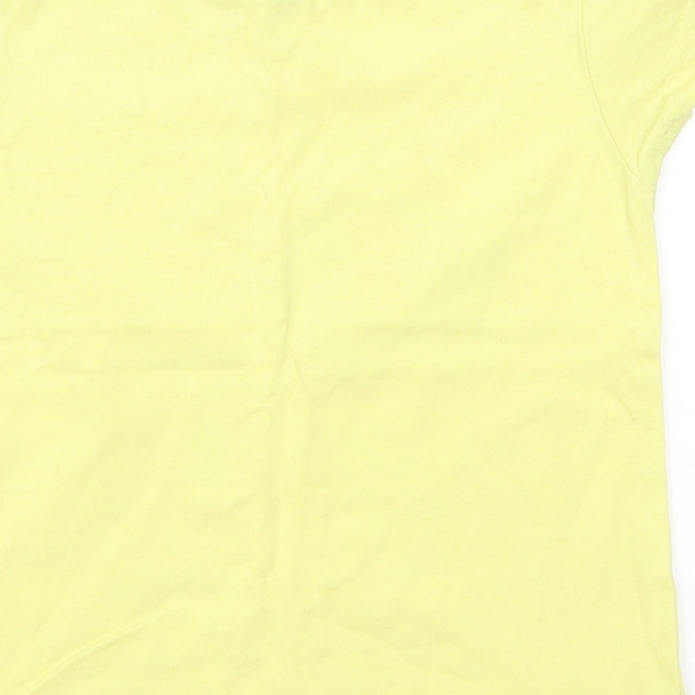 Brand and care label for Young Dimension girls’ yellow basic t-shirt, size 6-7, years