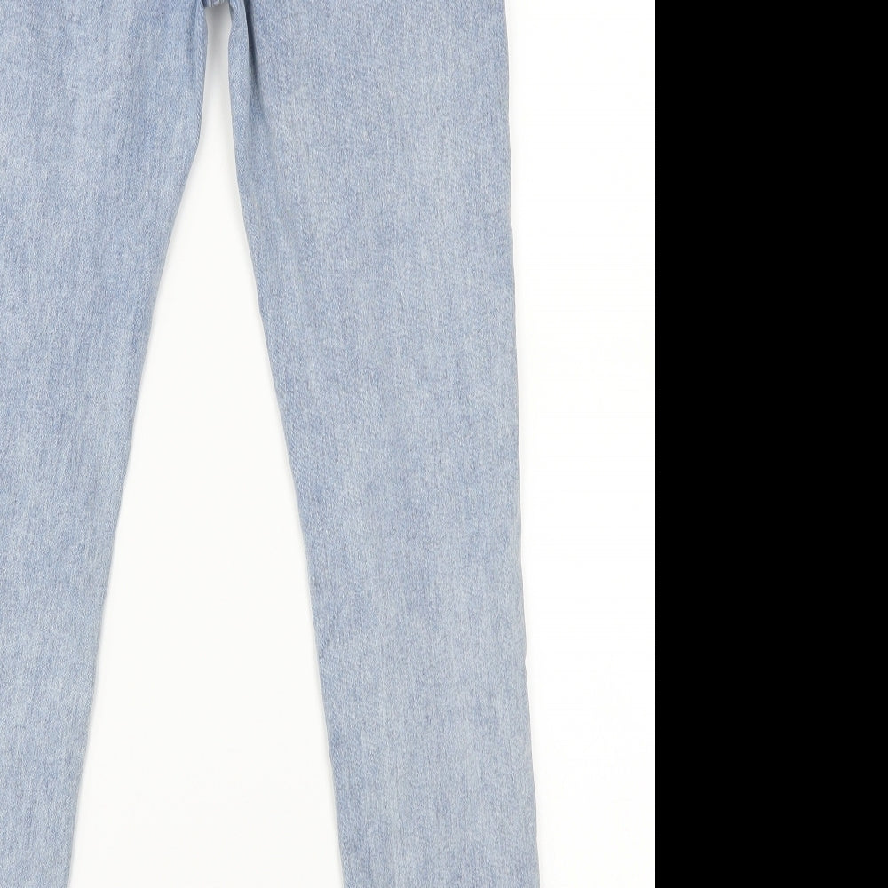 Brand and care label for SHEIN women’s blue skinny jeans, size L, 28-inch leg
