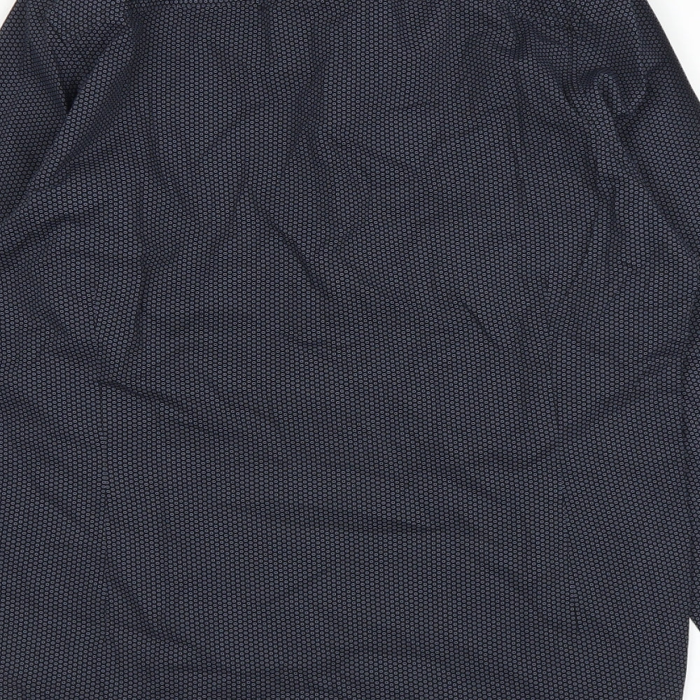 Brand and care label for Urbndist men’s blue dress shirt, size S