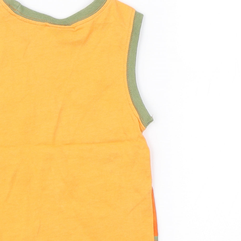 Brand and care label for Vitamins Kids boys’ orange basic tank, size 2, years - animals