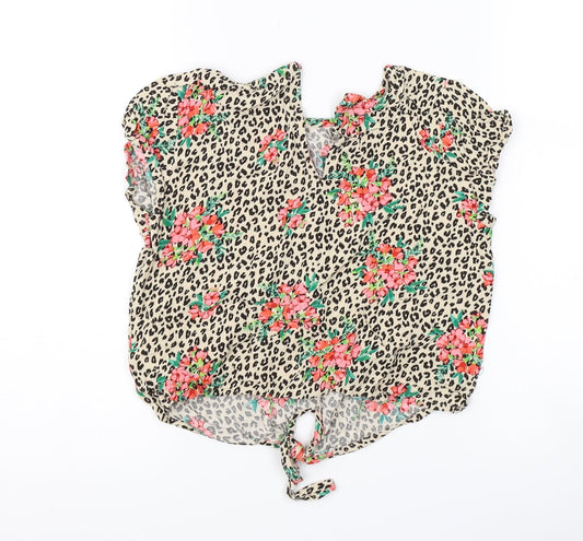 NEXT Girls Brown Animal Print Basic T-Shirt Size 8 Years - flowers tie front