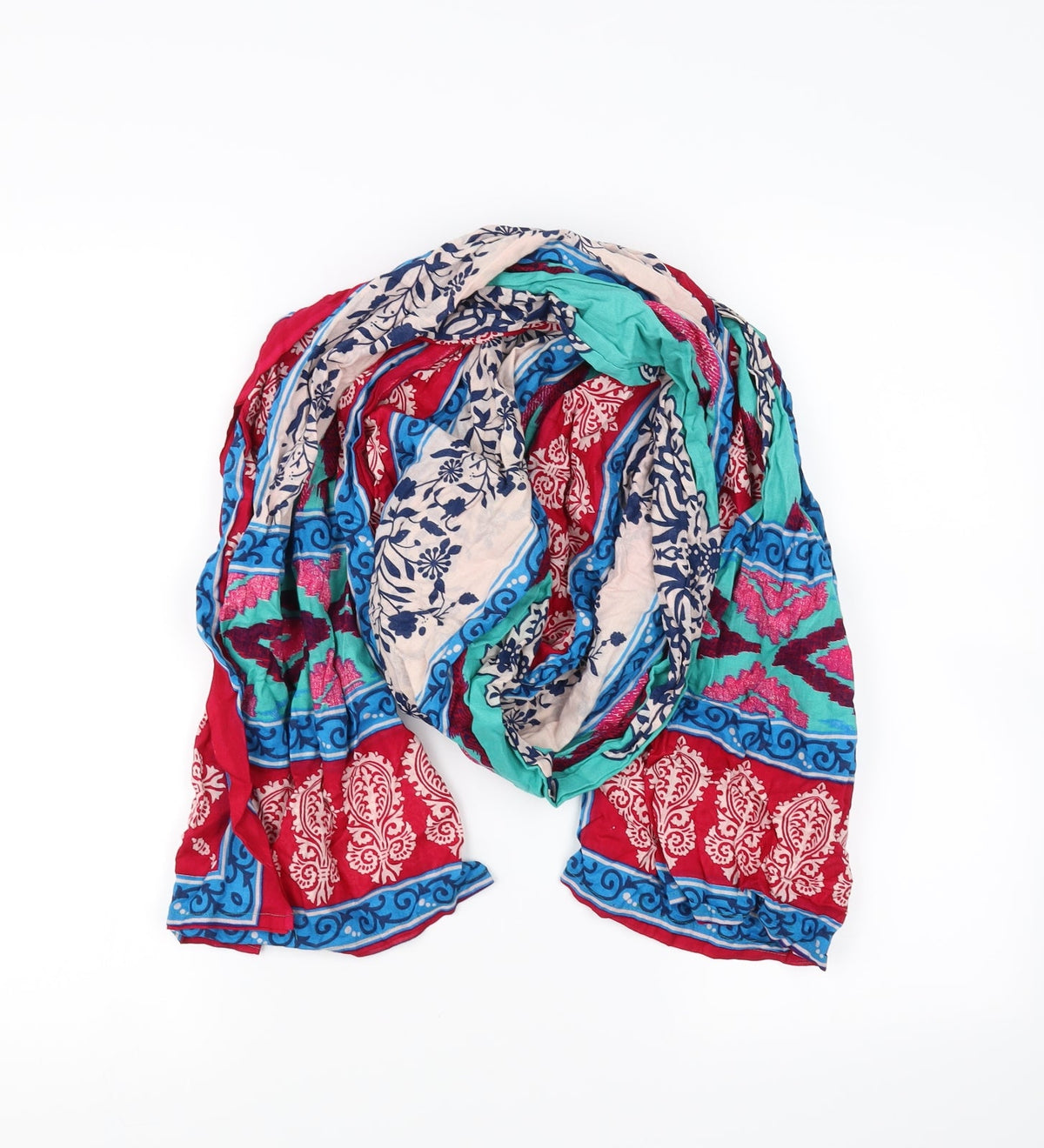 Front view of Preworn women’s multicoloured geometric scarf