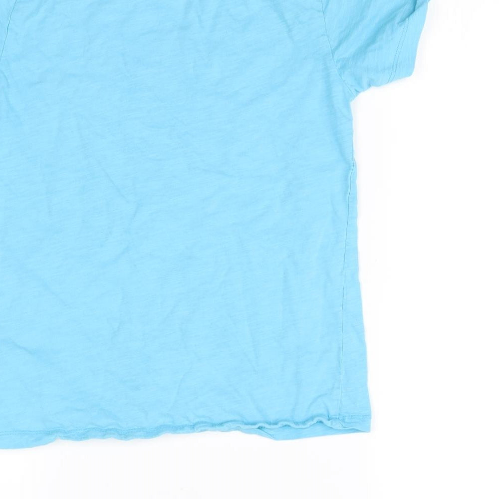 Brand and care label for Next boys’ blue basic t-shirt, size 8, years