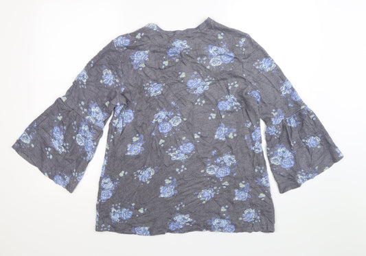 cosmo vintage Womens Blue Floral Knit Pullover Jumper Size XL - frill sleeve