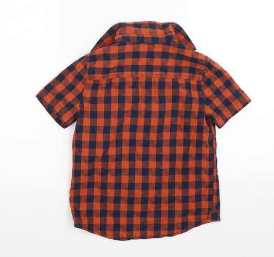 F&F Boys Orange Check Basic Button-Up Size 6-7 Years - burnt orange navy