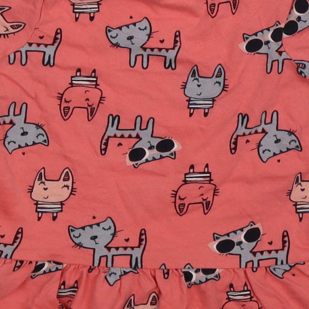 Brand and care label for George girls’ pink animal print trapeze & swing, size 18-24, months - cats and rabbits
