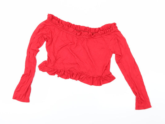PRETTYLITTLETHING Womens Red Cropped T-Shirt Size 16