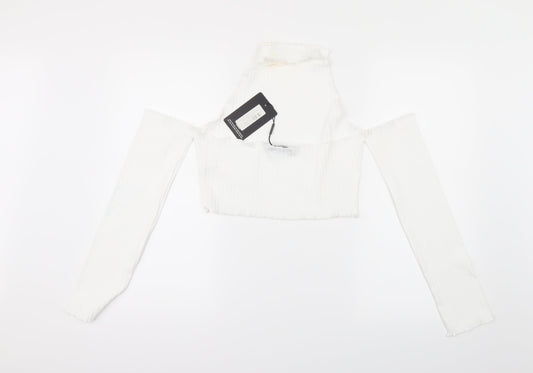 PRETTYLITTLETHING Womens White Cropped T-Shirt Size 16