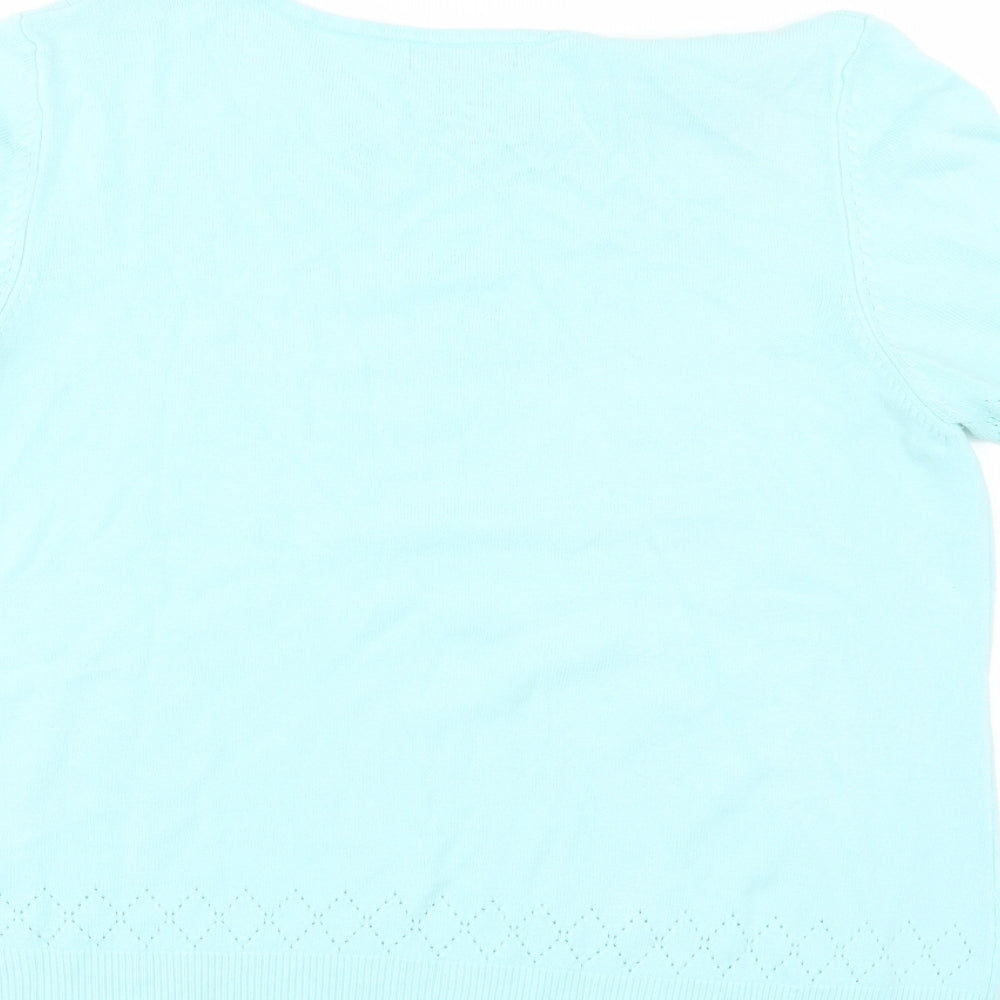 Brand and care label for Debenhams women’s green jumper, size UK 18