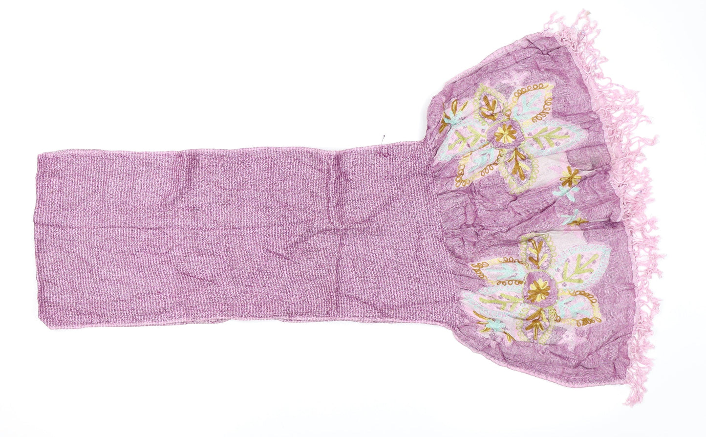 Front view of Preworn women’s purple floral scarf