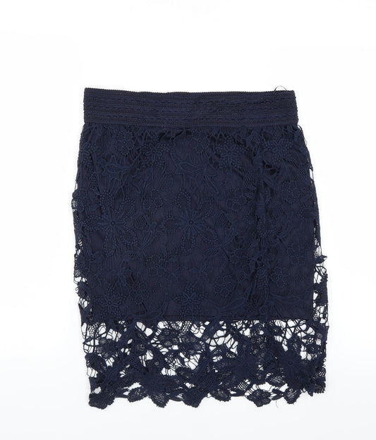 Adiva Womens Blue Floral Straight & Pencil Skirt Size S - lace detail