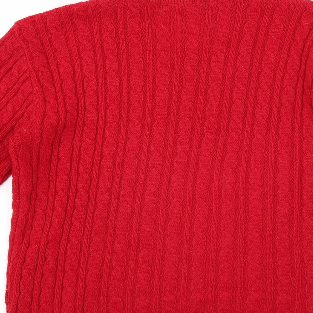 Brand and care label for Choice Collection women’s red jumper, size S