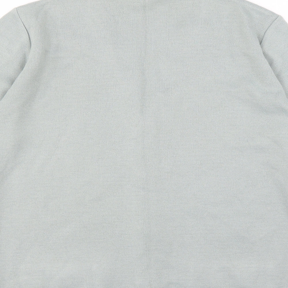 Brand and care label for The Pearl Collection women’s green cardigan jumper, size UK 14