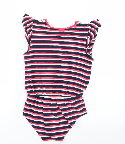 Marks and Spencer Girls Pink Striped Basic T-Shirt Size 6-7 Years