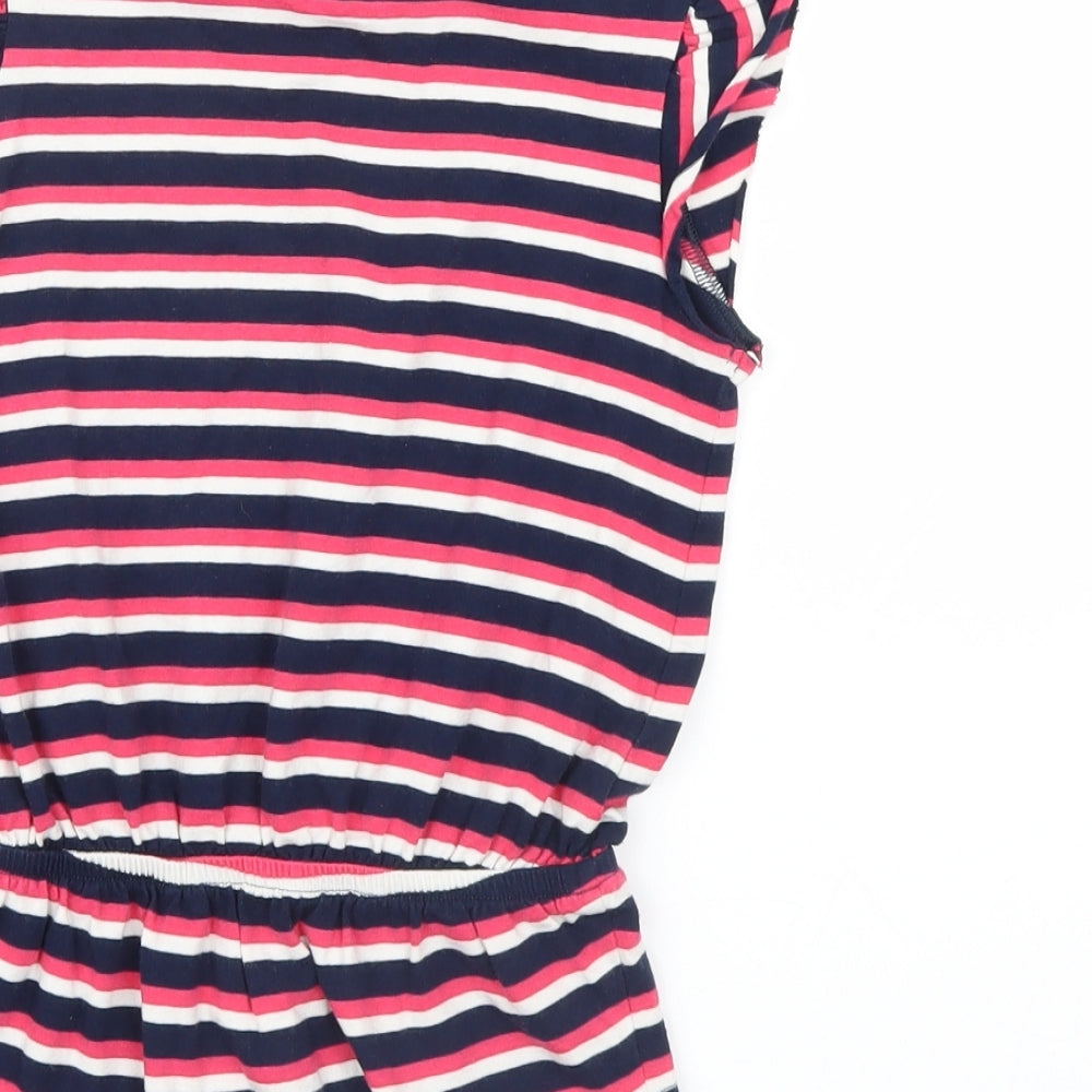 Brand and care label for Marks & Spencer girls’ pink striped basic t-shirt, size 6-7, years