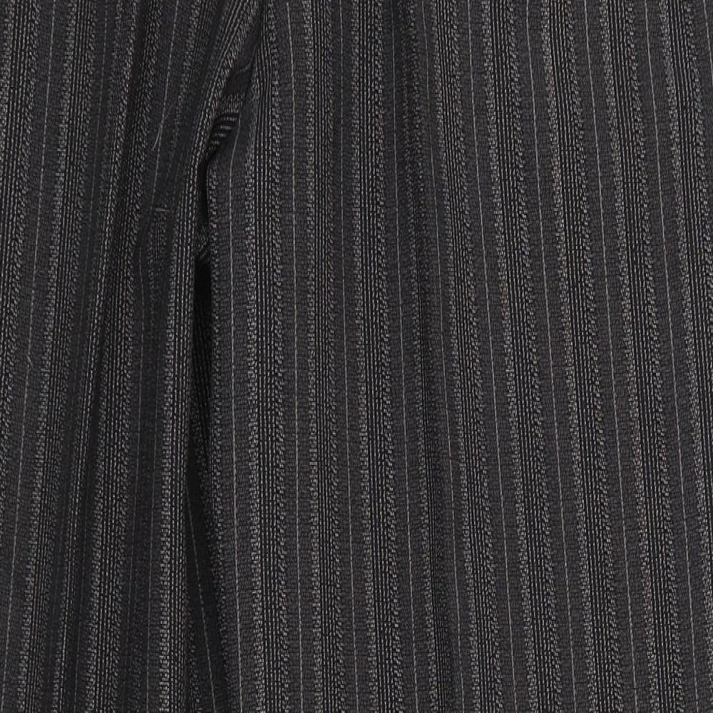 Brand and care label for Best Basics women’s black striped trousers, size UK 14, 29-inch leg