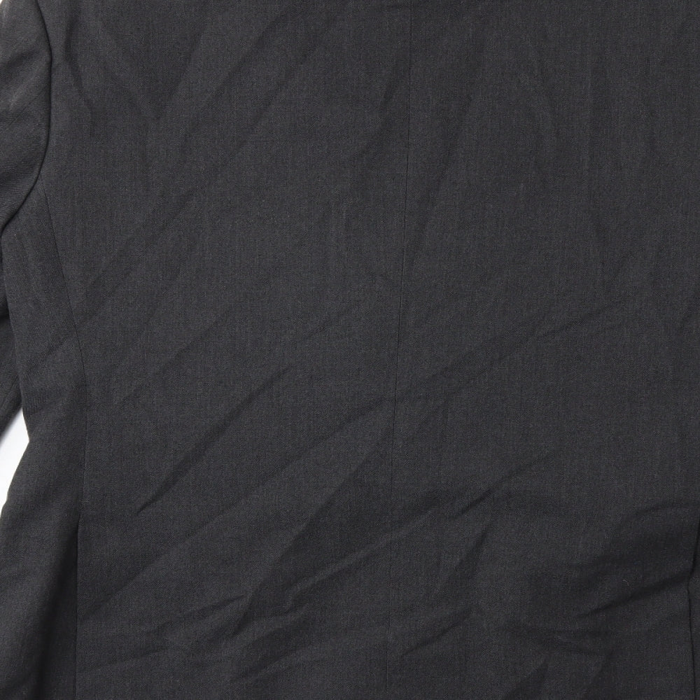 Brand and care label for Preworn men’s grey jacket suit jacket, size 46