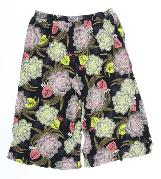 Next Womens Black Floral Trousers Size 10 L20 in