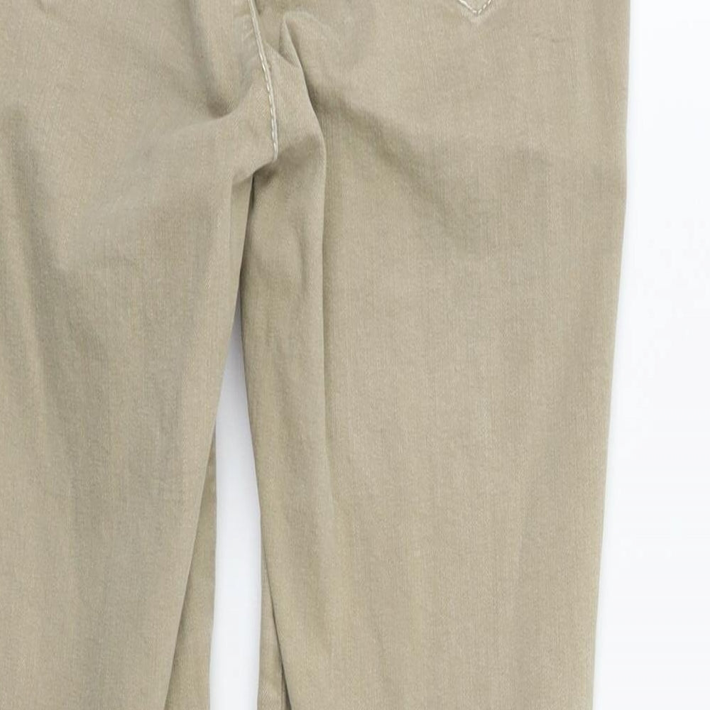 Brand and care label for Topshop women’s beige trousers, size UK 10, 26-inch leg