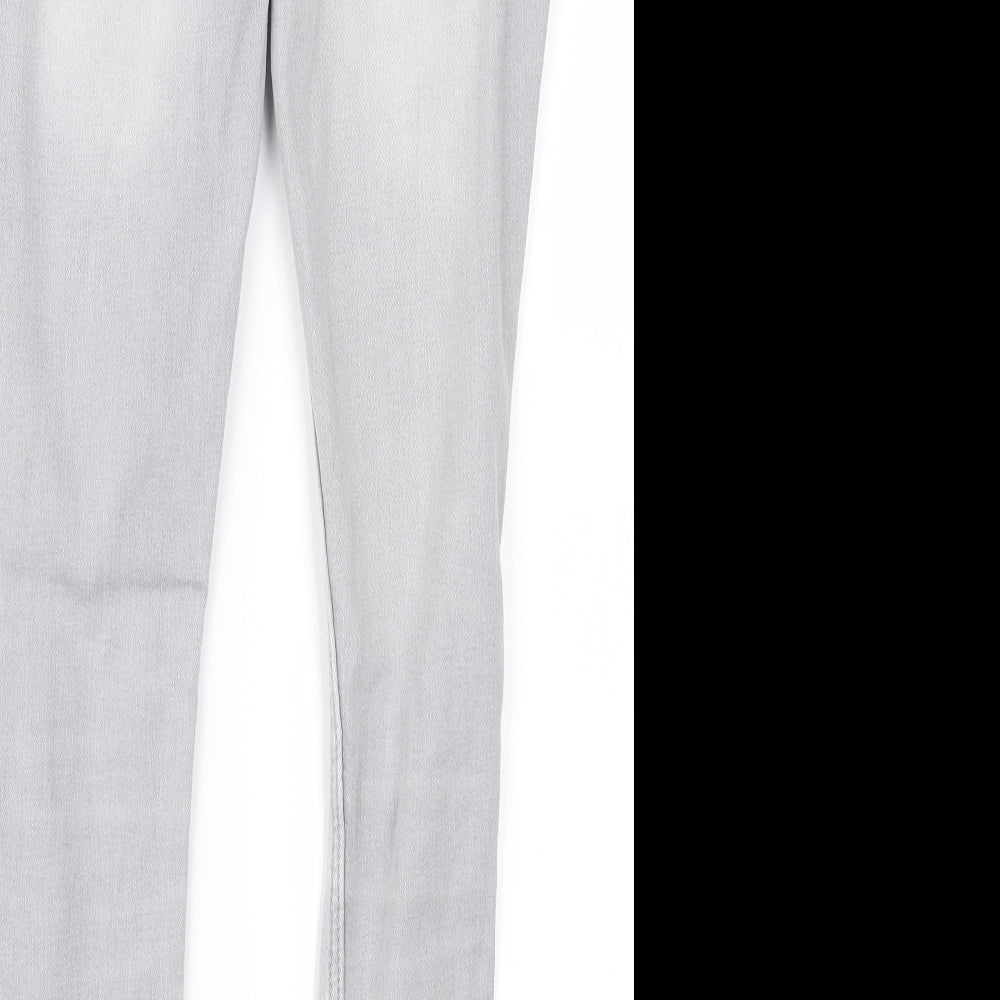 Brand and care label for H&M girls’ grey denim skinny jeans, size 11, years - distressed