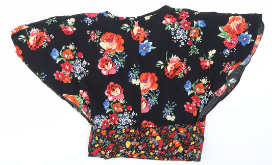 newlook Womens Black Floral Cropped T-Shirt Size 6