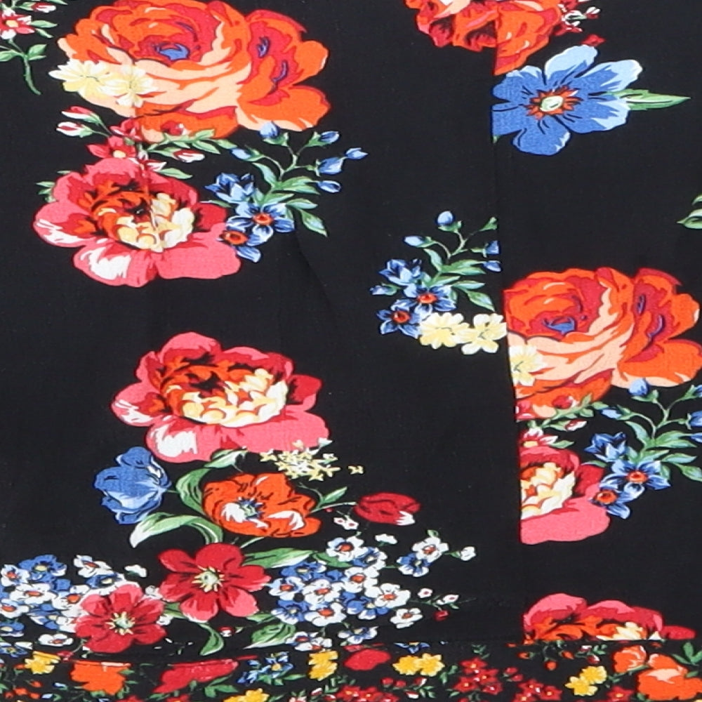 newlook Womens Black Floral Cropped T-Shirt Size 6
