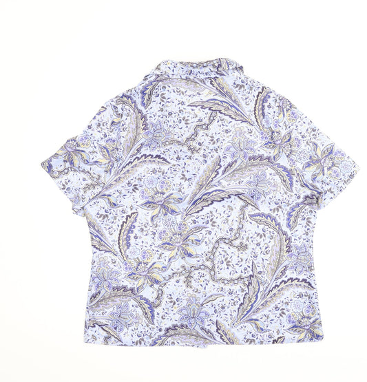 Andre De Brett Womens Blue Floral Basic Button-Up Size 16