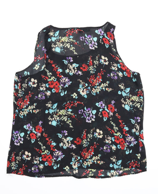Femme Womens Black Floral Basic Blouse Size 14