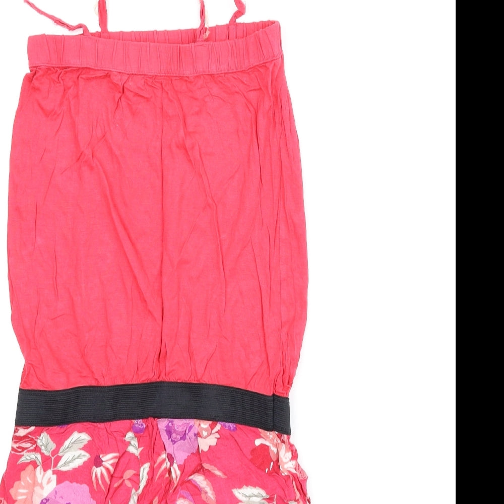 Brand and care label for H&M girls’ pink floral romper one-piece, size 9-10, years