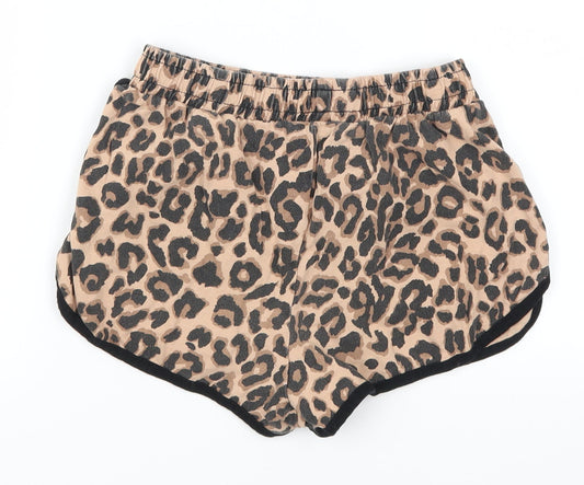 Select Womens Brown Animal Print Sweat Shorts Size 8