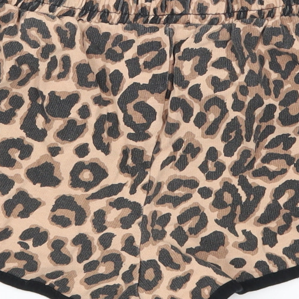 Brand and care label for Select women’s brown animal print sweat shorts, size UK 8