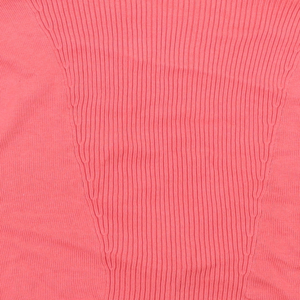 Brand and care label for Internacionale women’s pink cardigan jumper, size UK 12