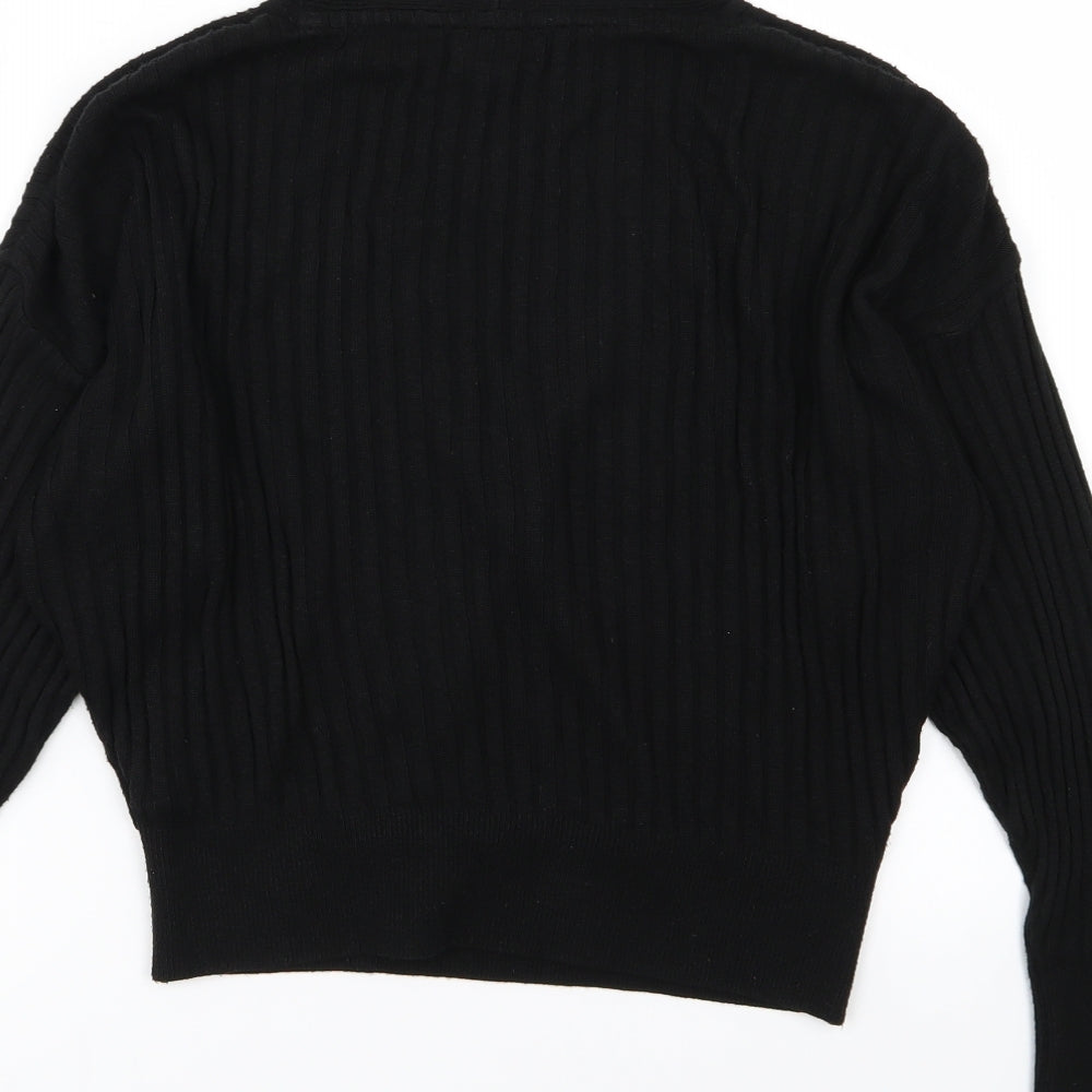 Brand and care label for Miss Selfridge women’s black knit jumper, size UK 6