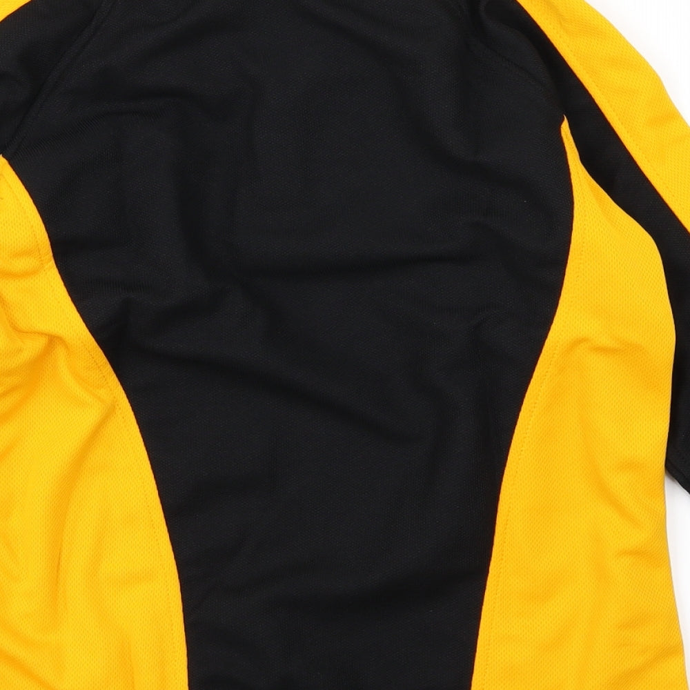Brand and care label for Medallion boys’ yellow striped basic polo, size 12-13, years - rugby
