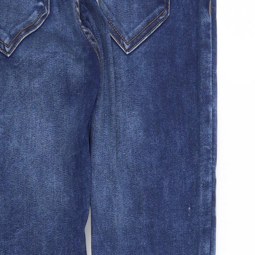 Brand and care label for Pull&Bear women’s blue skinny jeans, size UK 30, in, 27-inch leg