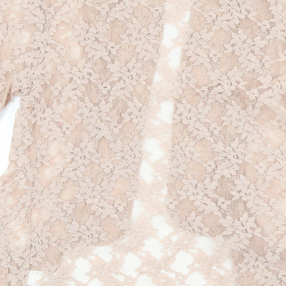 Brand and care label for Next women’s pink floral cardigan jumper, size UK 10