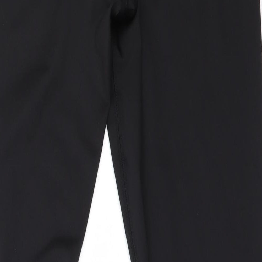 Brand and care label for Forever 21 women’s black windbreaker leggings, size L, 26-inch leg