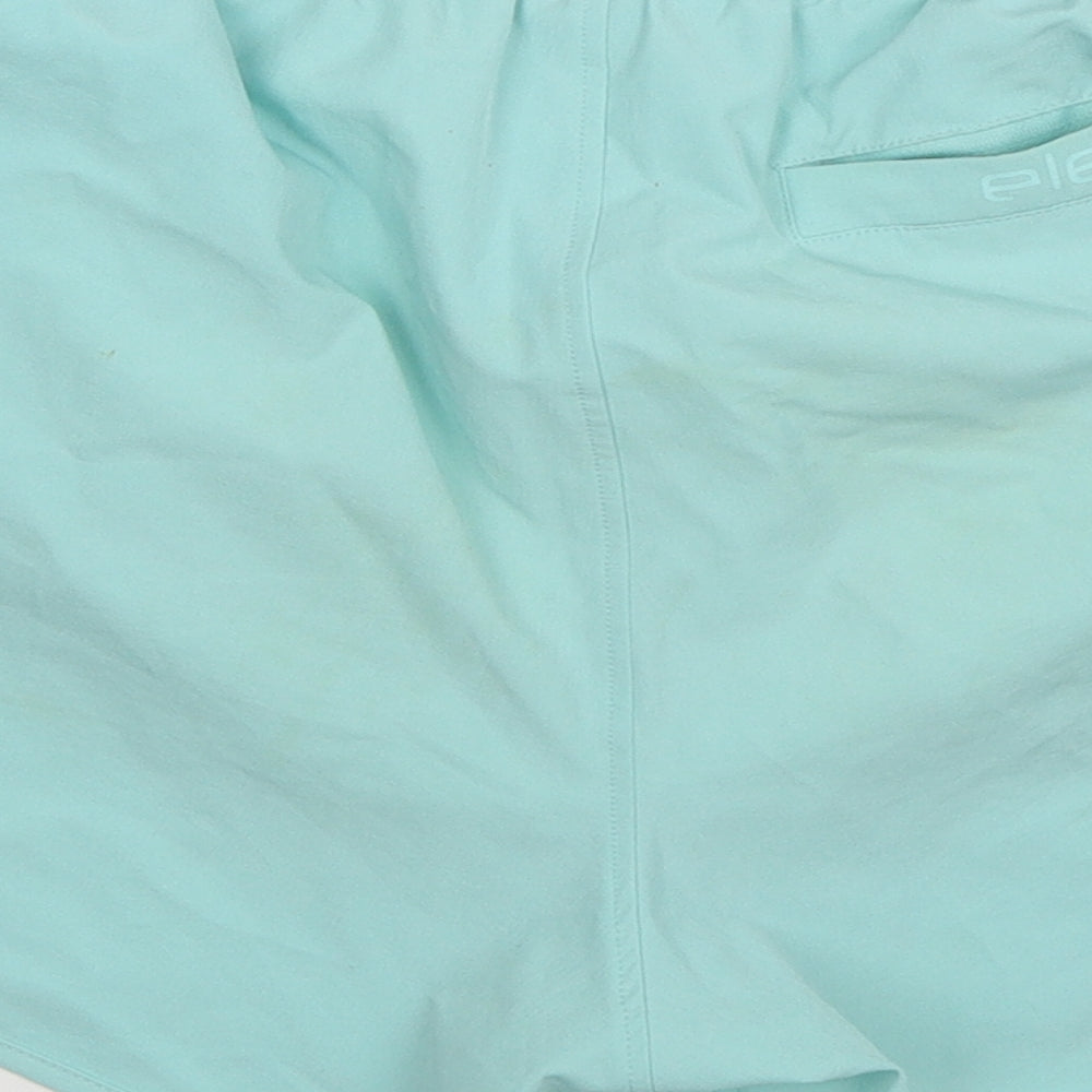 Brand and care label for 11 Degrees men’s green athletic shorts, size S